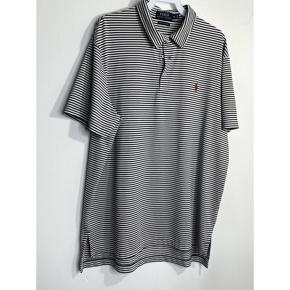 Polo Ralph Lauren Shirt Mens XL Black White Striped Performance Golf Stretch